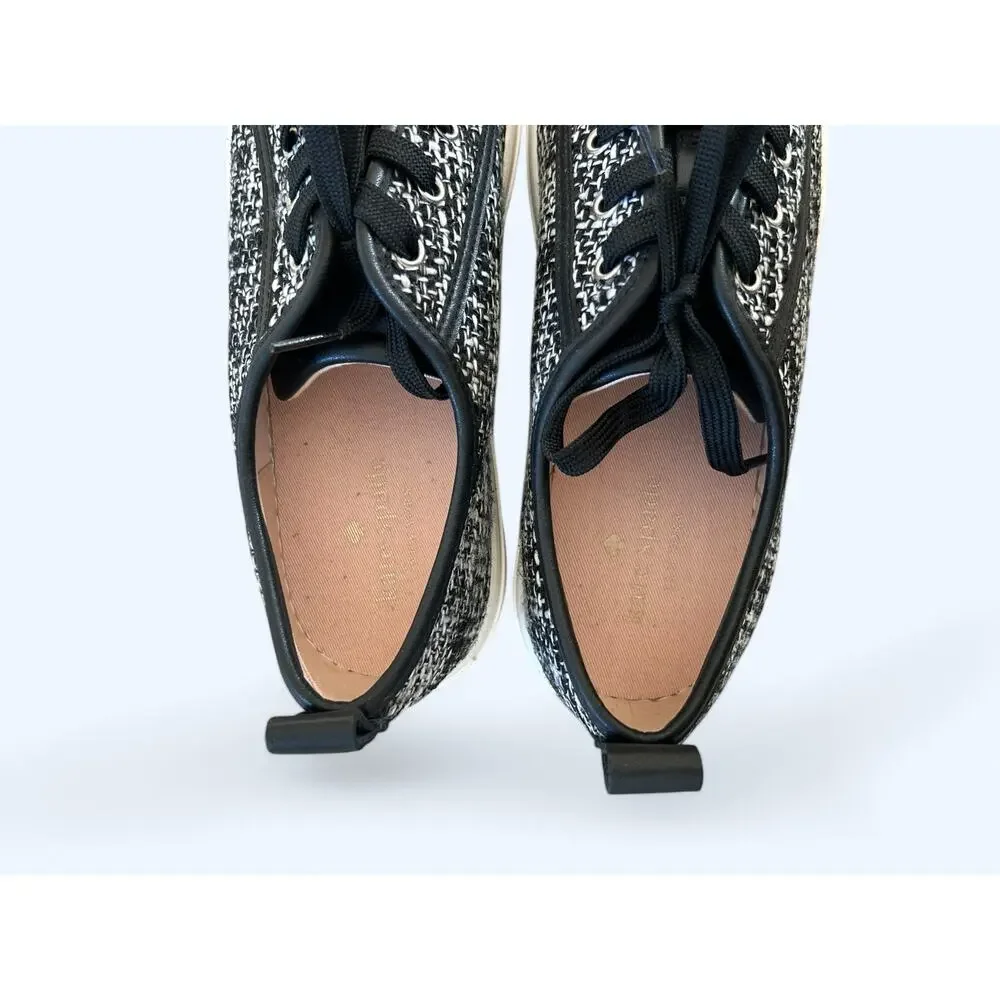 Kate Spade Averly Tweed Scallop Lace up Sneakers Black & White Preppy sz 9 NEW